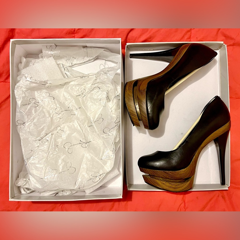 Jessica Simpson ‘COLIE’ Leather Platform Stiletto Pumps (Black; US 7.5)